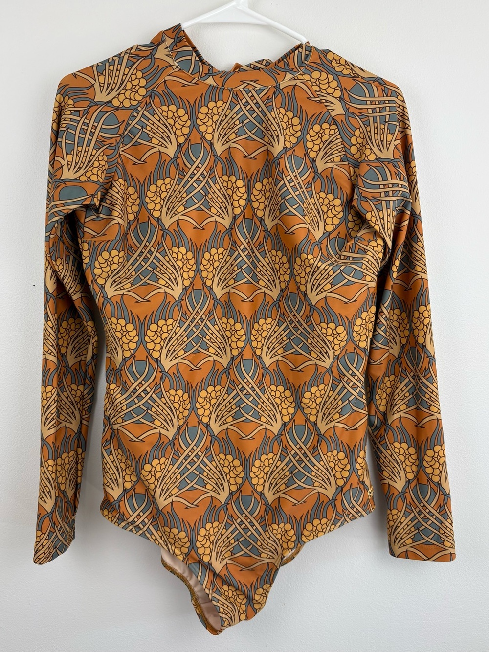 Albion Fit Long Sleeve One-Piece Swimsuit Large Golden Hour EUC Art Nouveau Chic